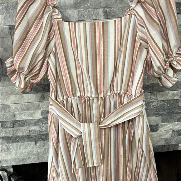 Bonnie Jean Striped Puff Sleeve Dress with glitter stripes - Picture 7 of 7